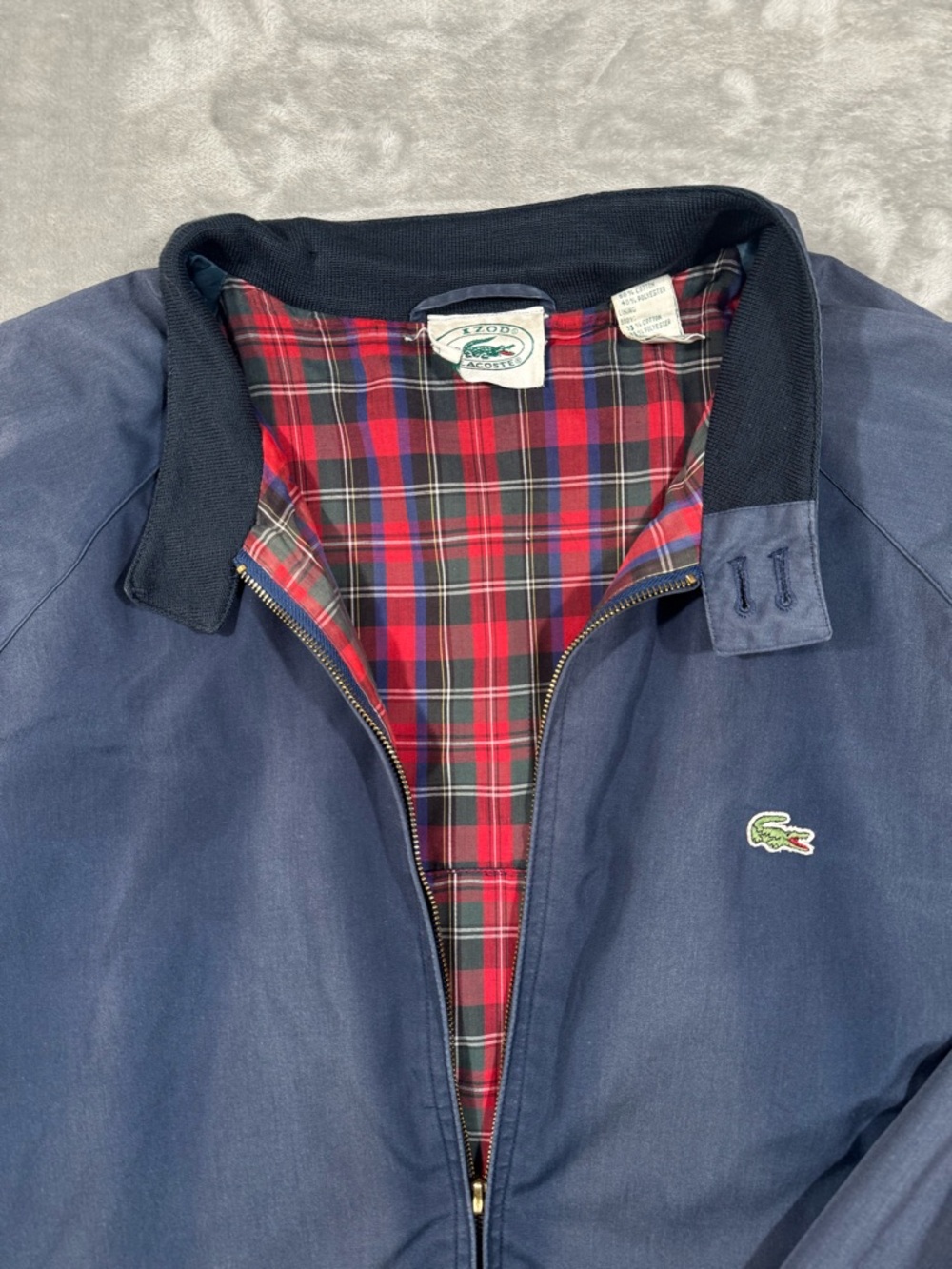 Vintage Izod Lacoste Bomber Jacket Mens 3X Harrington Navy Plaid Lined